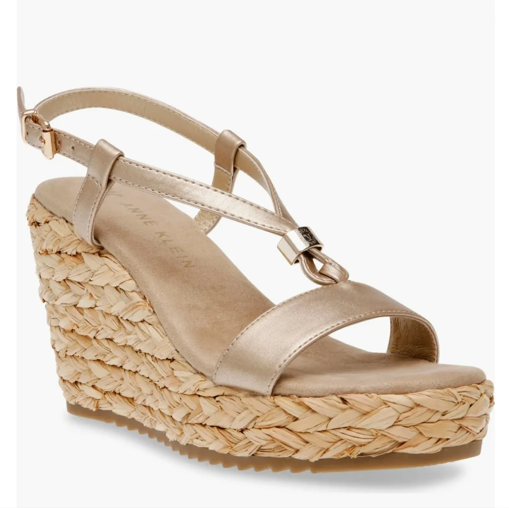 Anne Klein Women's Wanessa Wedge Platform Slingback Sandals Gold Size 11